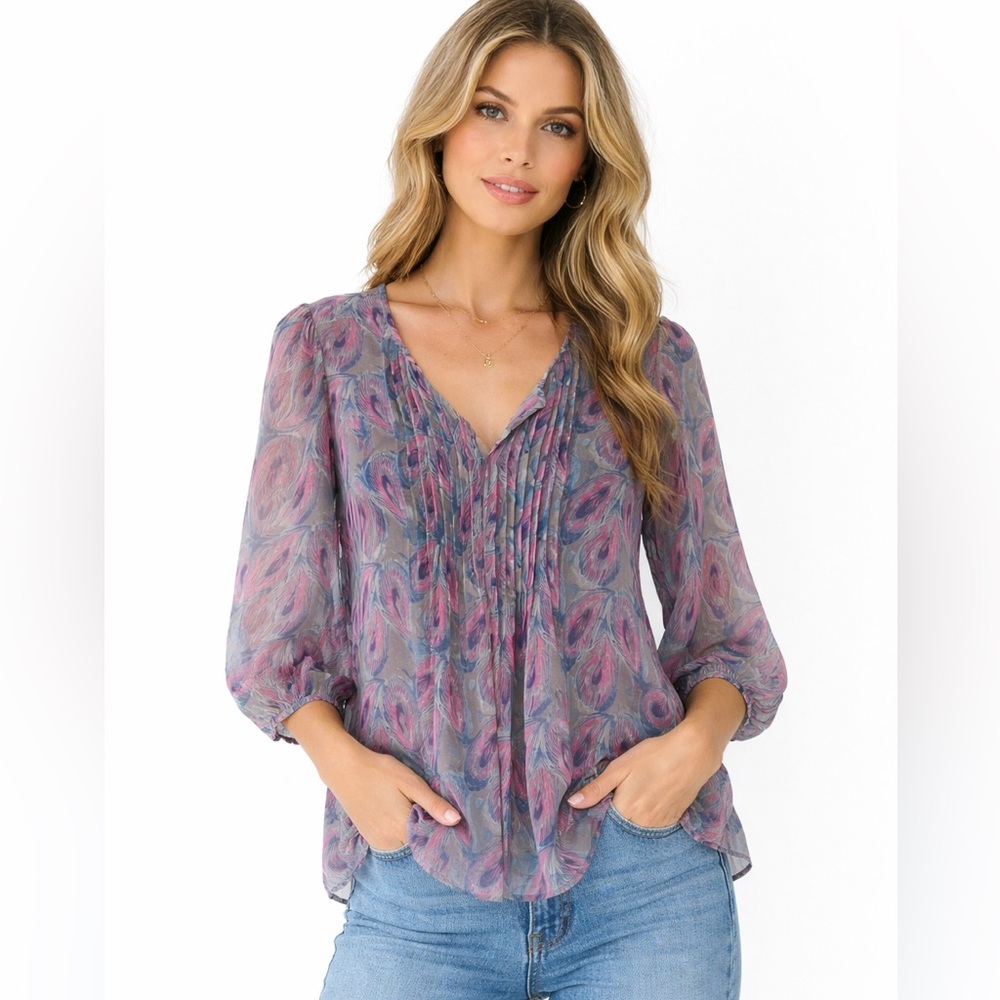Urban Outfitters Vintage Y2k Kimchi Blue Feather Print Sheer Blouse